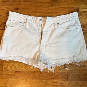 Madewell Relaxed Fit White Frayed Jean Shorts